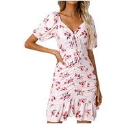 Sommerkleid Damen Sale Angebote Sexy Ärmellos Punkte Kleid Spaghetti-Trägerkleid V-Ausschnitt Flügelärmel Cocktailkleid mit Gürtel meine bestellungen anzeigen Vintage V-Ausschnitt Bodycon Busine