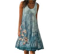 Sommerkleid Damen Sale Angebote V-Ausschnitt Blusenkleid Sommer Midikleid 50er Jahre Rockabilly Kleid mit Blumenmuster Ärmellos Vintage Spitzenkleid Hochzeit Chiffon Faltenrock Lang Kleid meine b