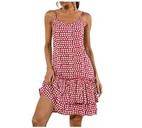 Sommerkleid Damen Sexy Spaghettiträger Strandkleider Kurz V Ausschnitt Kleid Leicht Tunika Kleid Ärmellos Kleider Blumen Drucken Kleid Kurz Sommerkleid Weißes Sommerkleid Träger