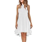 Sommerkleid Damen Sommerkleid Damen Hochzeitsgast Kleid Damen rückenfreies Kleid Einfarbig Chiffon Neckholder Ärmelloses Kurz Kleid Abschlusskleid rot Hawaii Kleid (Weiß, 4XL)