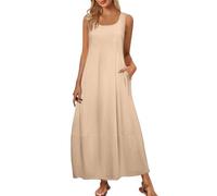 Sommerkleid Damen Strandkleid Leicht und Luftig Elegant Kleider Damen A-Linien-Midikleid Ärmelloses Rundhalskleid Party Club Alltag Arbeit Hochzeit Partykleid Freizeitkleider