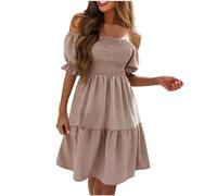 Sommerkleid Damen Swing Kleid Sommer Off Shoulder Slash Neck Skaterkleid Einfarbiges A-Linien-Kleid Trägerloses, kurzärmliges, knielanges Patchwork-Kleid Strandkleid Party Kleid