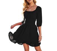 Sommerkleid Damen Swing Kleid Sommer Off Shoulder Slash Neck Skaterkleid Einfarbiges A-Linien-Kleid Trägerloses, kurzärmliges, knielanges Patchwork-Kleid Strandkleid Party Kleid