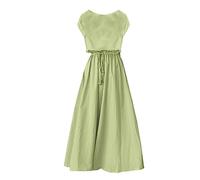 Sommerkleid Damen Tailliertes Midikleid in A-Linie und Ausgestelltem Rockteil mit Taschen Ärmellose Strandkleid Sommer Neue Taille locker Größe Kunst Baumwolle Langkleid