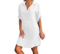 Sommerkleid Damen Tunikakleid Knielang Damen Leinenkleider Elegant Kurz Lässiges Leichte Sommerkleider für Damen Lang Hemdkleid Freizeitkleid A-Linie Kleider