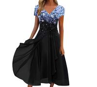 Sommerkleid Damen V Ausschnitt - Abendkleid Lang,Kleid Damen Elegant Chiffon Swing Cocktailkleid Mode Maxikleid Festliche Kleider für Hochzeitsgast Abendkleider Brautjungfernkleider Partykleid