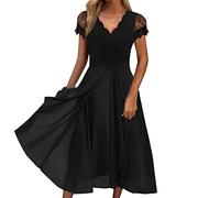 Sommerkleid Damen V-Ausschnitt, Abendkleid Lang Kleid Elegant Chiffon Spitze Swing Cocktailkleid Lässig Festliche Kleider für Frauen für Hochzeitsgast Abendkleider Brautjungfernkleider Partykleid