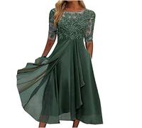 Sommerkleid Damen V-Ausschnitt - Abendkleid Lang Kleid Elegant Chiffon Spitze Swing Cocktailkleid Lässig Festliche Kleider für Hochzeitsgast Abendkleider Brautjungfernkleider Partykleid