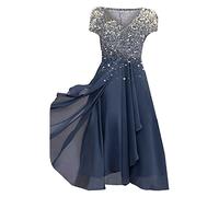 Sommerkleid Damen V Ausschnitt - Abendkleid Lang Kleid Elegant Chiffon Swing Cocktailkleid Maxikleid Festliche Kleider für Hochzeitsgast Abendkleider Brautjungfernkleider Partykleid