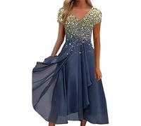 Sommerkleid Damen V Ausschnitt - Abendkleid Lang Kleid Elegant Chiffon Swing Cocktailkleid Moderne Maxikleid Festliche Kleider für Hochzeitsgast Abendkleider Brautjungfernkleider Partykleid