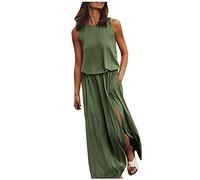 Sommerkleid Damen Weich Bequem, Strandkleid Ärmelloses Runde Nackenschlitzkleid, Sale Angebote Freizeitkleid Elegant Schick, Günstig Cocktailkleid Modisch Casual, Summer Dress Leicht Und Luftig