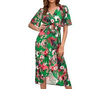 Sommerkleid Drucken Sommer Strand Korsett Kleid,Sommerkleid Leicht Swing Midikleid Große Größen Cocktailkleid Ballkleider für Frauen Strandkleid Midi Langes Festliche Strandkleid Lose Einfar