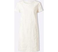 Sommerkleid HEINE "Kleid", Damen, Gr. 44, Normalgrößen, weiß (ecru), 55% Leinen, 45% Baumwolle, geblümt, gemustert, unifarben, kurz, Rundhals, Kleider Sommerkleid (73355944-44) ecru