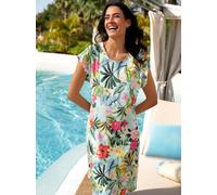 Sommerkleid FEEL GOOD "Sommerkleid", Damen, Gr. 36/38, Normalgrößen, grün (mint, bedruckt), 50% Baumwolle, 50% Modal, geblümt, gemustert, wadenlang, V-Ausschnitt, Kleider Sommerkleid (20132616-36) min