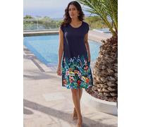 Sommerkleid FEEL GOOD "Sommerkleid", Damen, Gr. 40/42, Normalgrößen, bunt (marine, orange, bedruckt), 95% Viskose, 5% Elasthan, geblümt, gemustert, mehrfarbig, kurz, Rundhals, Kleider Sommerkleid (587