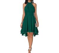 Sommerkleid für Damen, elegant, hohe Taille, mit Ausschnitt, ärmellos, aus Chiffon, einfarbig, Midi-Kleid, grün, XXL