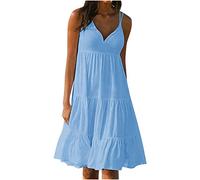 Sommerkleid für Damen Sommer einfarbiges ärmelloses Strandkleid für den Urlaub Gerüschtes Patchwork-Turmkleid Lockeres Trägerkleid A-Linien