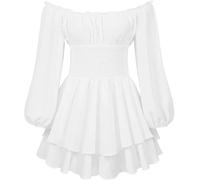Sommerkleid Für Damen, Swing-Kleid, Schulterfreies Kleid, Einfarbiges A-Linie-Kleid, Mini-Patchwork-Kleid, Strandkleid, Partykleid,Kleid Freizeitkleid (Color : White, Size : S)