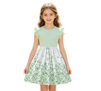 Sommerkleid für Mädchen Lässige Rüschen Falten Kleid mit Rundhalsausschnitt Niedliches Schmetterlings Druck Sommer Kleider Partykleid Komfort Kinderkleid 5-10 Jahre