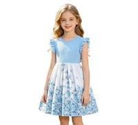 Sommerkleid für Mädchen Lässige Rüschen Falten Kleid mit Rundhalsausschnitt Niedliches Schmetterlings Druck Sommer Kleider Partykleid Komfort Kinderkleid 5-10 Jahre
