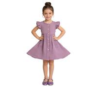 Sommerkleid für Mädchen Lässige Sommer ärmelloses Kleid mit Knopfreihe Baumwolle Kleider Tailliertem Schnitt mit Rüschen Niedliches Kleider Partykleid Komfort Kinderkleid 2-7 Jahre