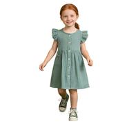 Sommerkleid für Mädchen Lässige Sommer ärmelloses Kleid mit Knopfreihe Baumwolle Kleider Tailliertem Schnitt mit Rüschen Niedliches Kleider Partykleid Komfort Kinderkleid 2-7 Jahre