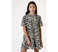 Sommerkleid GARCIA, Mädchen, Gr. 152/158, N-Gr, almond, Web, Obermaterial: 88% Viskose, 12% Polyamid, bedruckt, regular fit kniefrei, Rundhals, gewellter Abschluss, Kleider Sommerkleid, mit Leo-Print