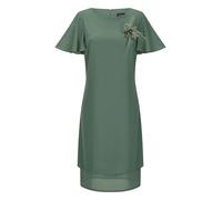 Sommerkleid GOLDNER "Abendkleid mit abnehmbarer Brosche", Damen, Gr. 44, N-Gr, grün (salbei), Obermaterial: 100% Polyester PES., gerade, Kleider Sommerkleid, dekorative Blumenbrosche mit Hotfixsteinen