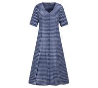 Sommerkleid GOLDNER "Baumwollkleid mit Karo-Muster", Damen, Gr. 46, N-Gr, blau (blau, weiß, gemustert), Obermaterial: 100% Baumwolle CO., Kleider Sommerkleid, durchgehende Knopfleise (89695930-46) bla
