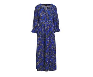Sommerkleid GOLDNER "Fließendes Viskosekleid mit V-Ausschnitt", Damen, Gr. 46, N-Gr, blau (royalblau, marine, gemustert), Obermaterial: 100% Viskose CV., V-Ausschnitt, Sonstiges, Kleider Sommerkleid,