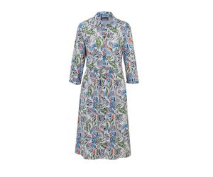 Sommerkleid GOLDNER "Kurzgröße Blusenkleid mit Hemdkragen", Damen, Gr. 21, K-Gr, bunt (sand, blau, orange, gemustert), Obermaterial: 100% Viskose CV., figurumspielend, Manschette, Kleider Sommerkleid,