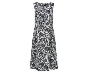 Sommerkleid GOLDNER "Kurzgröße Elegantes Jerseykleid mit Faltenrock", Damen, Gr. 21, K-Gr, schwarz-weiß (schwarz, weiß, gemustert), Obermaterial: 87% Polyester PES. 13% Elasthan EL., figurumspielend,