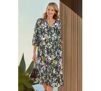 Sommerkleid GOLDNER "Kurzgröße Elegantes Viskosekleid mit Stufenrock", Damen, Gr. 24, K-Gr, grün (grün, gemustert), Obermaterial: 100% Viskose CV., Kleider Sommerkleid, ausgestelltes Rockteil (6964784