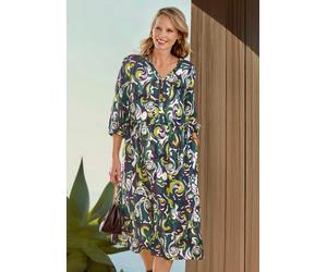 Sommerkleid GOLDNER "Kurzgröße Elegantes Viskosekleid mit Stufenrock", Damen, Gr. 24, K-Gr, grün (grün, gemustert), Obermaterial: 100% Viskose CV., Kleider Sommerkleid, ausgestelltes Rockteil (6964784