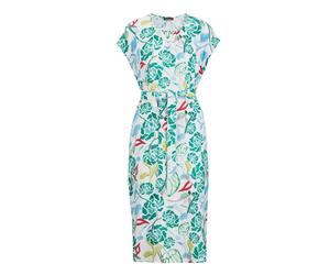 Sommerkleid GOLDNER "Kurzgröße Grünes Midikleid mit floralem Muster", Damen, Gr. 24, K-Gr, grün (grün, gemustert), Obermaterial: 100% Viskose CV., figurumspielend, Sonstiges, Kleider Sommerkleid, Kräu