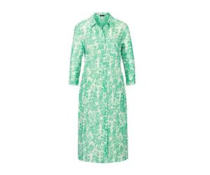 Sommerkleid GOLDNER "Kurzgröße Kleid", Damen, Gr. 21, K-Gr, weiß (salbei, weiß, gemustert), Obermaterial: 100% Leinen LI., Manschette, Kleider Sommerkleid, Knöpfe (67247015-21) salbei, weiß, gemustert