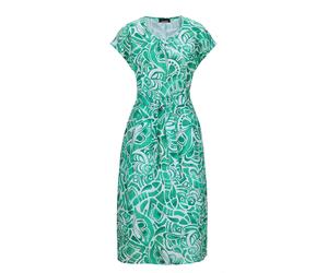 Sommerkleid GOLDNER "Kurzgröße Leinenkleid Ethno, Halbarm", Damen, Gr. 22, K-Gr, grün (grün, gemustert), Obermaterial: 100% Leinen LI., gerade, Sonstiges, Kleider Sommerkleid, Mit Bindegürtel und Tasc