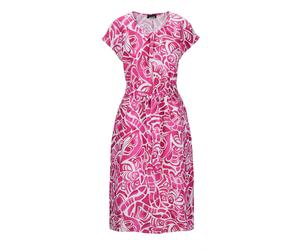 Sommerkleid GOLDNER "Kurzgröße Leinenkleid Ethno, Halbarm", Damen, Gr. 22, K-Gr, pink (pink, gemustert), Obermaterial: 100% Leinen LI., gerade, Sonstiges, Kleider Sommerkleid, Mit Bindegürtel und Tasc