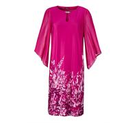 Sommerkleid GOLDNER "Kurzgröße Pinkes elegantes Kleid mit 3/4-Arm aus Chiffon", Damen, Gr. 21, K-Gr, pink (pink, geblümt), Obermaterial: 96% Polyester PES. 4% Elasthan EL., gerade, U-Boot-Ausschnitt,