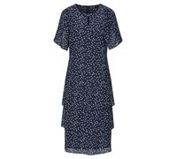 Sommerkleid GOLDNER "Kurzgröße Sommerkleid mit Tupfen-Muster", Damen, Gr. 20, K-Gr, blau (marine, gemustert), Obermaterial: 100% Polyester PES., figurumspielend, Kleider Sommerkleid, Schlitz am Aussch