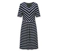 Sommerkleid GOLDNER "Viskosekleid im Streifen-Look", Damen, Gr. 52, N-Gr, blau (marine, weiß, gestreift), Obermaterial: 92% Viskose CV. 8% Elasthan EL., V-Ausschnitt, Kleider Sommerkleid, stretchbeque