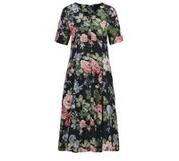 Sommerkleid GOLDNER "Viskosekleid mit floralem Muster", Damen, Gr. 52, N-Gr, blau (marine, gemustert), Obermaterial: 100% Viskose CV., Basic, figurbetont, V-Ausschnitt, Gerade, Kleider Sommerkleid, Kn