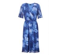 Sommerkleid GOLDNER "Wickelkleid mit Blütenprint in Blau, tailliert", Damen, Gr. 50, N-Gr, blau (blau, gemustert), Obermaterial: 90% Polyester PES. 10% Elasthan EL., figurumspielend, Sonstiges, Kleide