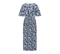 Sommerkleid GOLDNER "Wickelkleid mit floralem Design", Damen, Gr. 46, N-Gr, blau (marine, weiß, geblümt), Obermaterial: 92% Polyester PES. 8% Elasthan EL., tailliert, Kleider Sommerkleid, Mit plissier