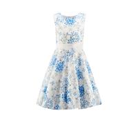 Sommerkleid HAPPY GIRLS, Mädchen, Gr. 104, N-Gr, jeans blau, Web, Obermaterial: 65% Baumwolle, 35% Polyester. Futter: 100% Polyester, bedruckt, geblümt, festlich, Basic kniebedeckend, Rundhals, Kleide
