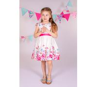Sommerkleid HAPPY GIRLS, Mädchen, Gr. 98, N-Gr, beige (ecru), Web, Obermaterial: 95% Baumwolle, 5% Elasthan. Futter: 100% Baumwolle, bedruckt, geblümt, regular fit knielang, Rundhals, Flügelärmel, Kle