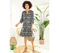 Sommerkleid HEINE "Druck-Kleid", Damen, Gr. 38, Normalgrößen, bunt (schilf, jade, bedruckt), 100% Viskose, bedruckt, gemustert, mehrfarbig, kurz, V-Ausschnitt, Kleider Sommerkleid (82564252-38) schilf