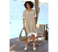 Sommerkleid HEINE "Kleid", Damen, Gr. 42, Normalgrößen, beige (schlamm), 100% Viskose, unifarben, kurz, Rundhals, Kleider Sommerkleid (19495051-42) schlamm