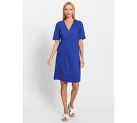 Sommerkleid HEINE "Kleid", Damen, Gr. 44, Normalgrößen, blau (royalblau), 68% Baumwolle, 30% Polyamid, 2% Elasthan, unifarben, kurz, V-Ausschnitt, Kleider Sommerkleid (24422400-44) royalblau