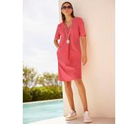 Sommerkleid HEINE "Kleid", Damen, Gr. 44, Normalgrößen, pink (grapefruit), 68% Baumwolle, 30% Polyamid, 2% Elasthan, unifarben, kurz, V-Ausschnitt, Kleider Sommerkleid (19604157-44) grapefruit